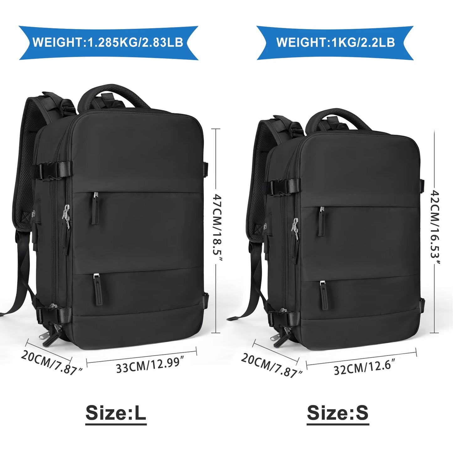 Zaino da viaggio capiente impermeabile per laptop, bagaglio a mano da cabina uomo/donna