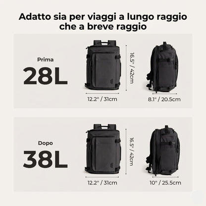 Zaino da viaggio 38L per aereo – formato bagaglio a mano compatto e capiente