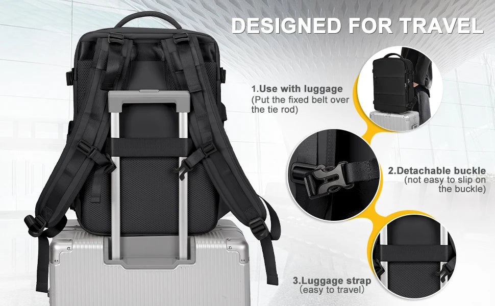 Zaino da viaggio capiente impermeabile per laptop, bagaglio a mano da cabina uomo/donna