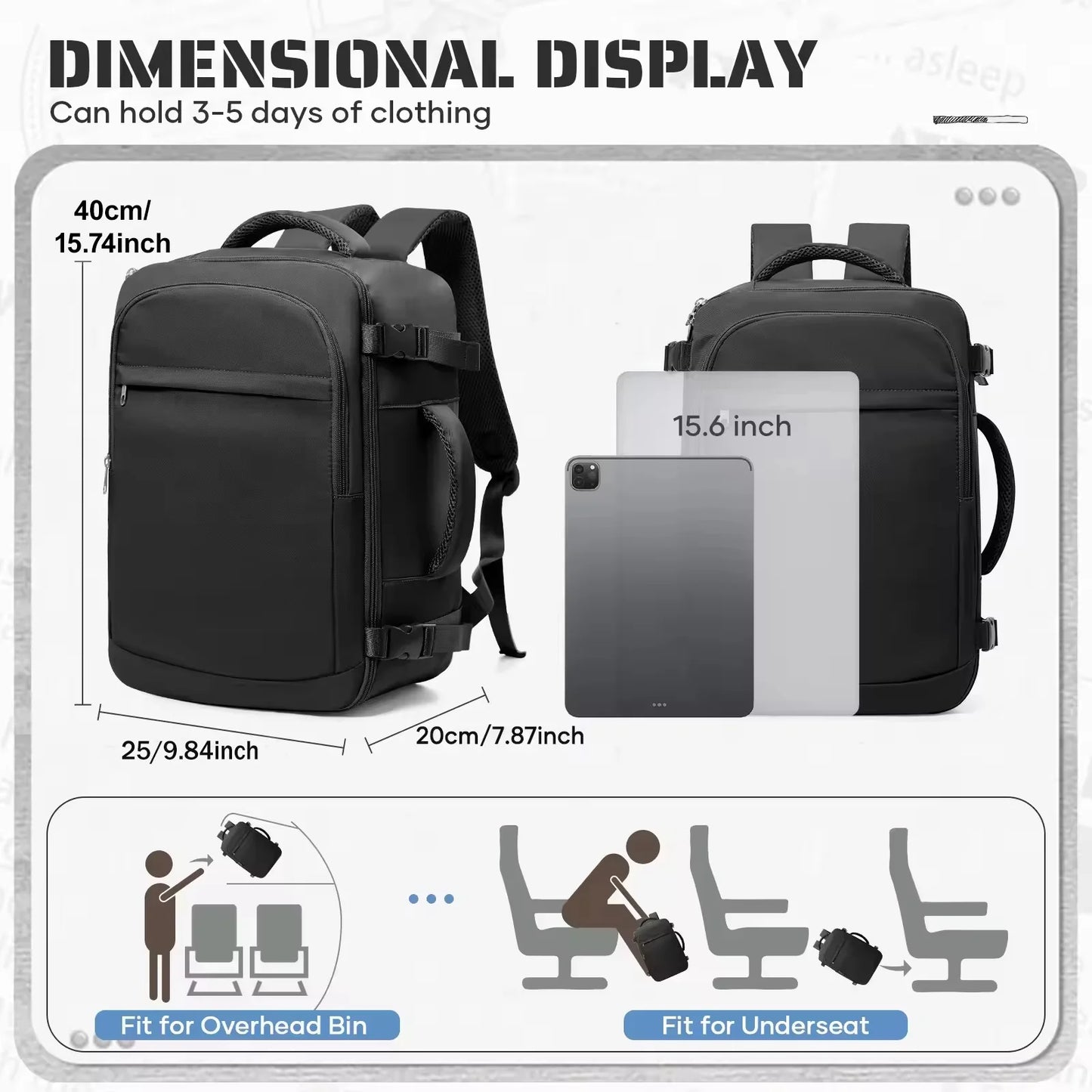 Zaino da viaggio sottovuoto 40x20x25 – zaino compatto e leggero