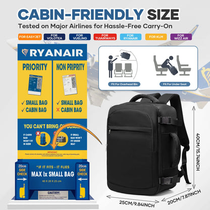 Zaino da Viaggio 40x20x25 cm - Bagaglio a Mano con Scomparto Laptop 15.6" - Cabyno