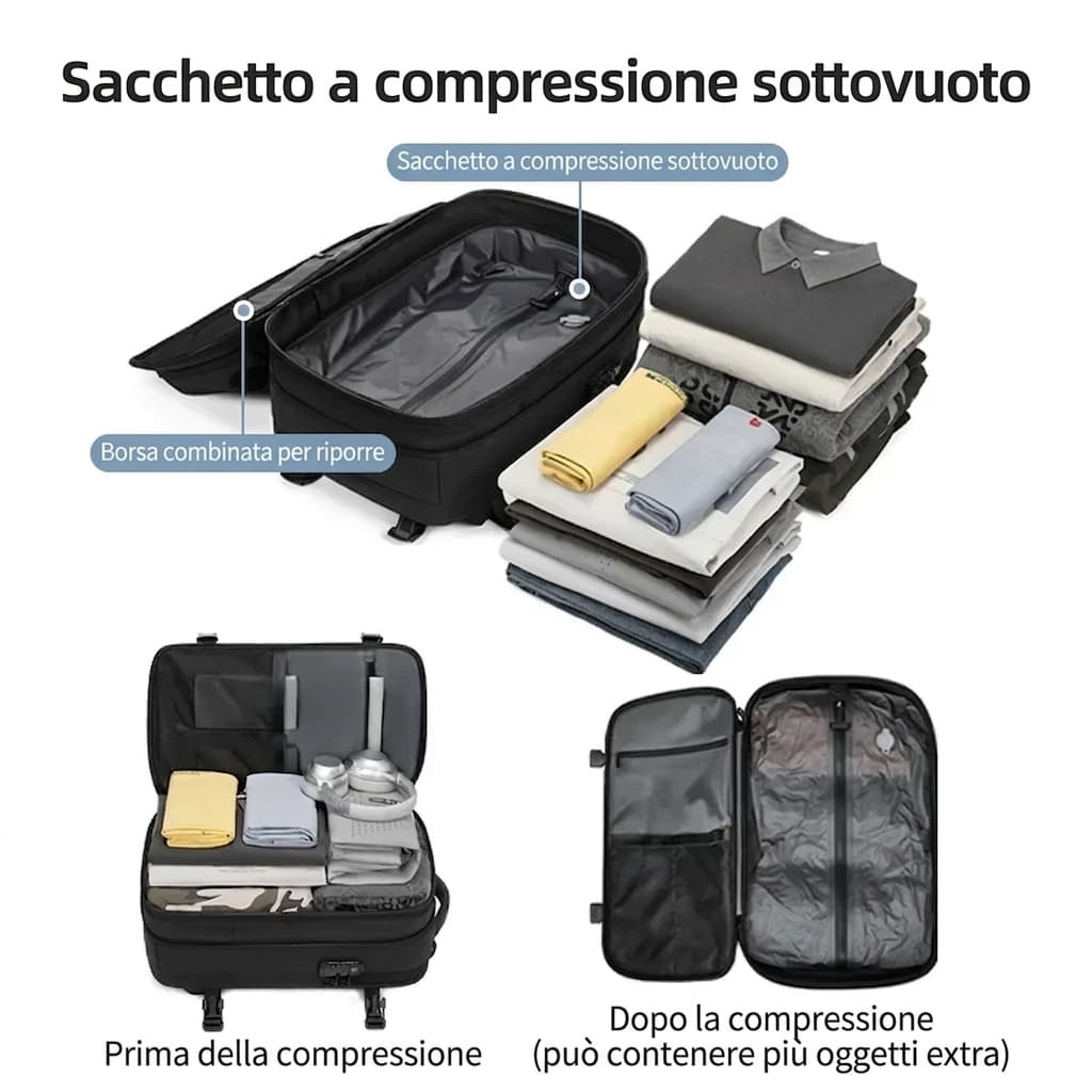 Zaino da Viaggio Sottovuoto 40L - Bagaglio a Mano Espandibile - Cabyno