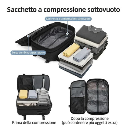 Zaino da viaggio sottovuoto 40L bagaglio a mano – zaino cabina con compressione e scomparto laptop