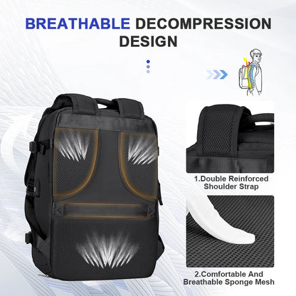 Zaino da viaggio capiente impermeabile per laptop, bagaglio a mano da cabina uomo/donna