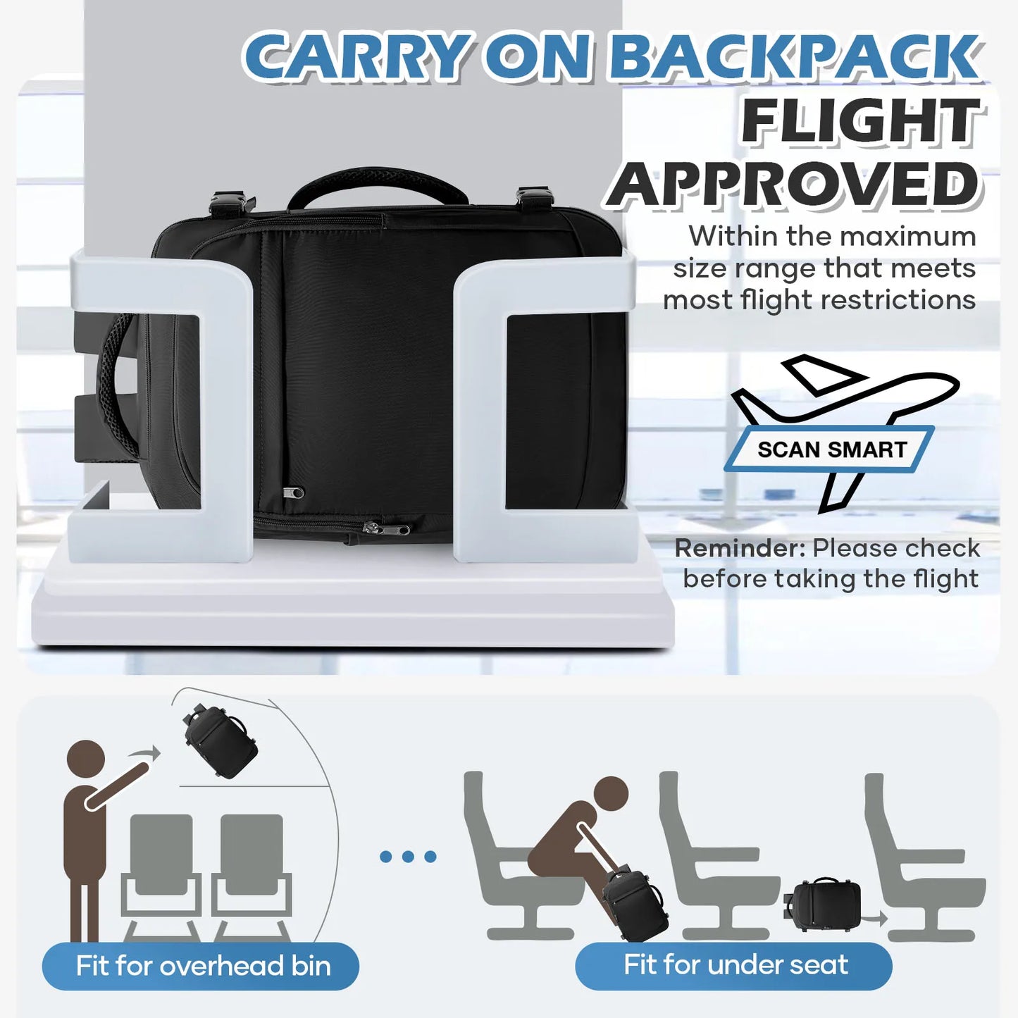 Zaino da Viaggio 40x20x25 cm - Bagaglio a Mano con Scomparto Laptop 15.6" - Cabyno