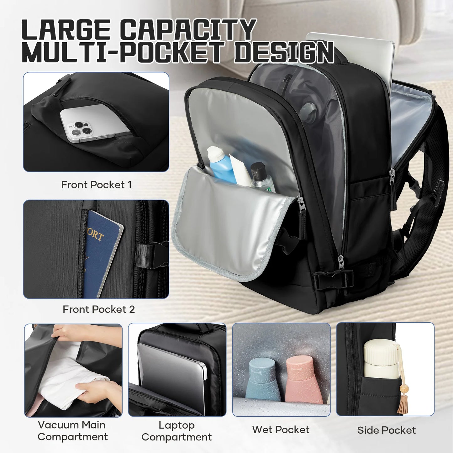 Zaino Sottovuoto 45x36x20 cm - Bagaglio a Mano con Scomparto Laptop - Cabyno