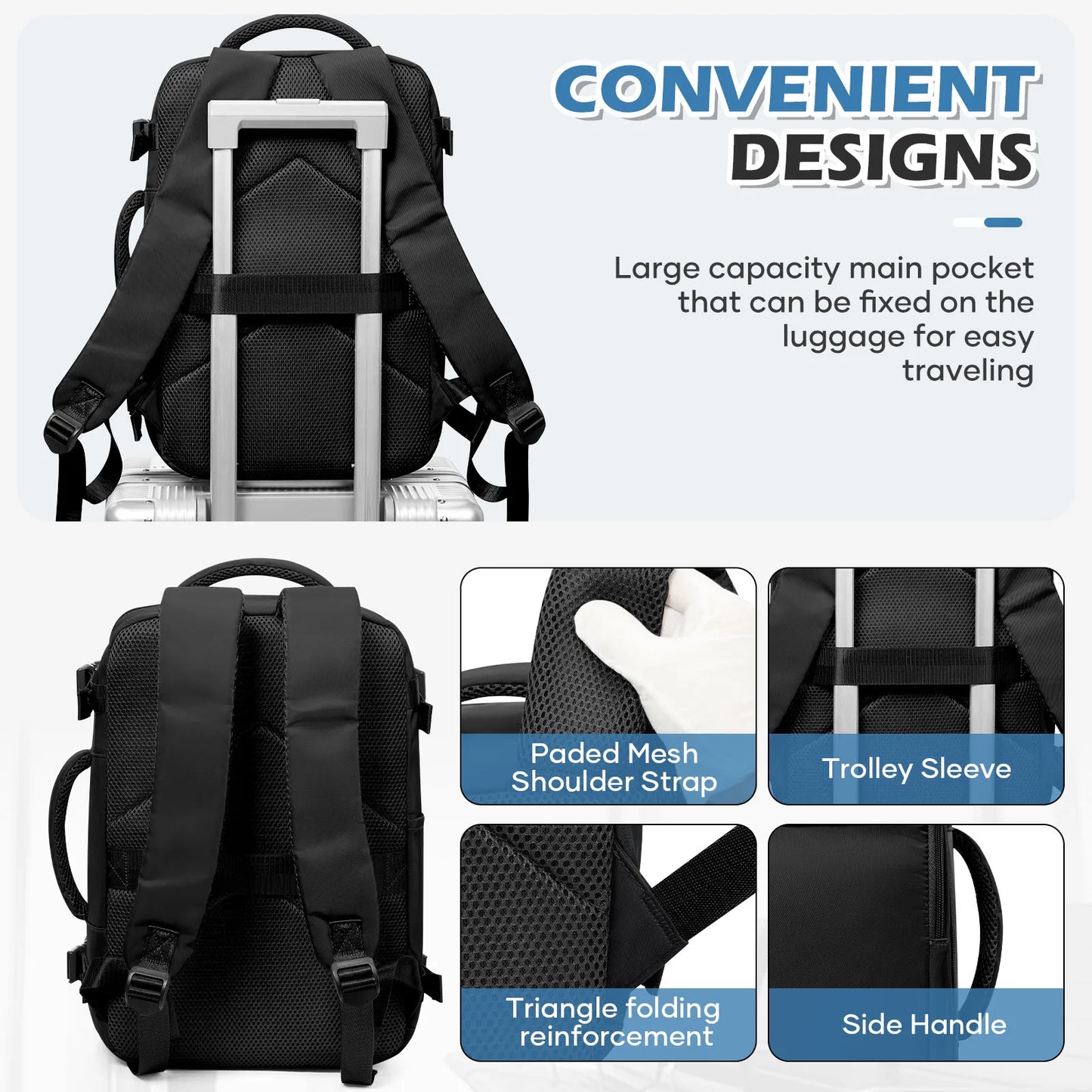Zaino da Viaggio 40x20x25 cm - Bagaglio a Mano con Scomparto Laptop 15.6" - Cabyno
