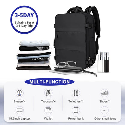 Zaino da viaggio capiente impermeabile per laptop, bagaglio a mano da cabina uomo/donna
