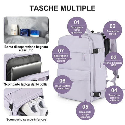 Zaino da viaggio grande capacità 40L – zaino espandibile per weekend e uso quotidiano