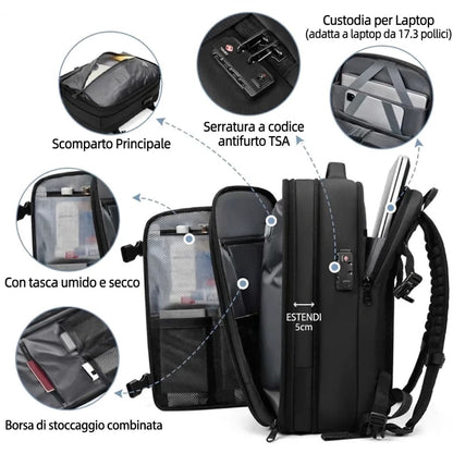 Zaino da viaggio sottovuoto 40L bagaglio a mano – zaino cabina con compressione e scomparto laptop