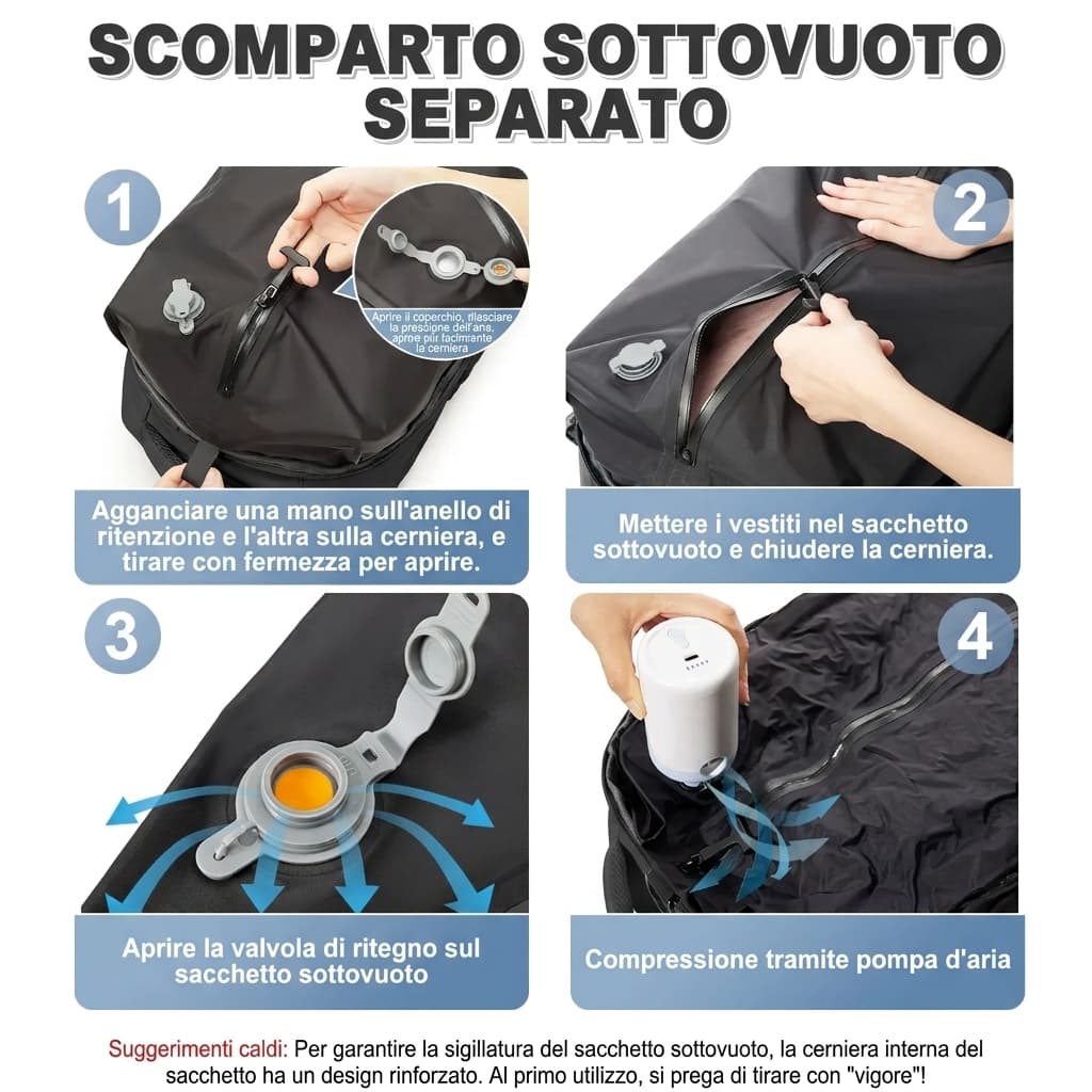 Zaino da viaggio sottovuoto compatto 30L – zaino leggero con compressione
