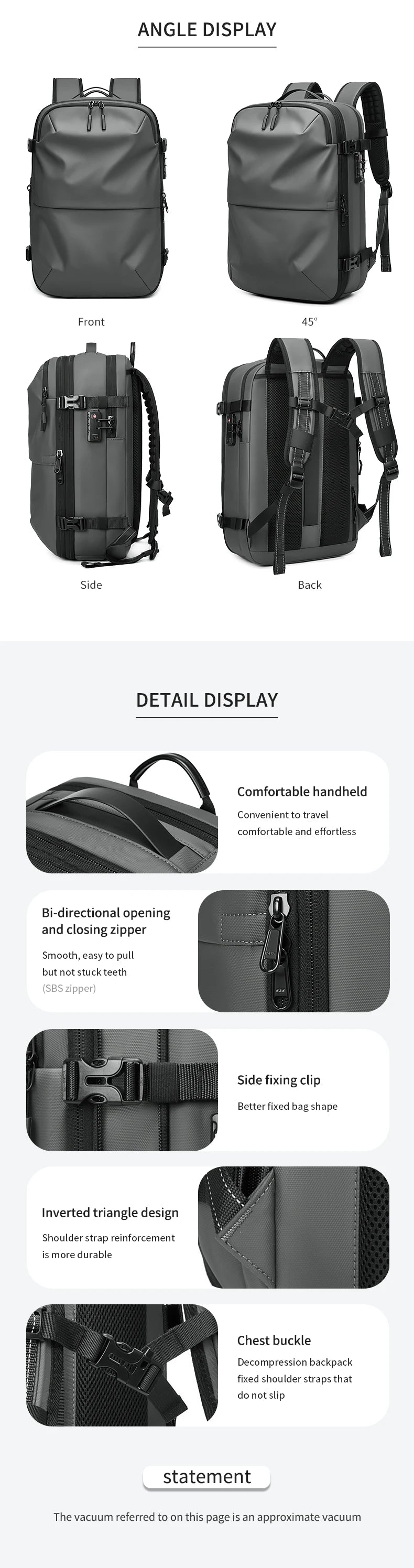 Zaino da viaggio sottovuoto 40L bagaglio a mano – zaino business con scomparto laptop 17
