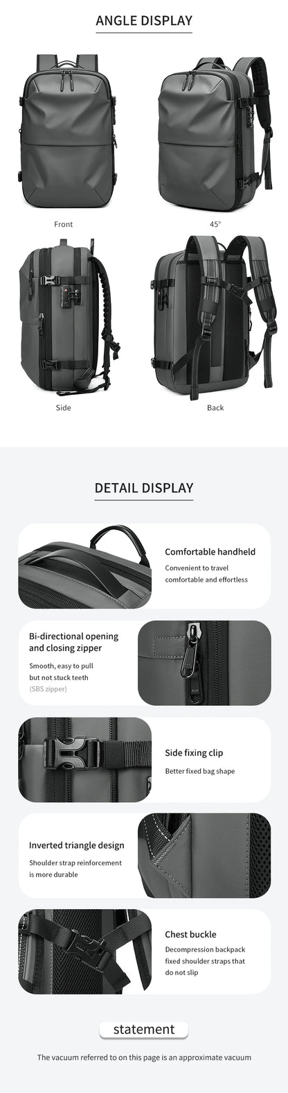 Zaino da viaggio sottovuoto 40L bagaglio a mano – zaino business con scomparto laptop 17