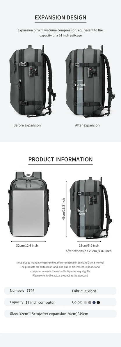 Zaino da viaggio sottovuoto 40L bagaglio a mano – zaino business con scomparto laptop 17